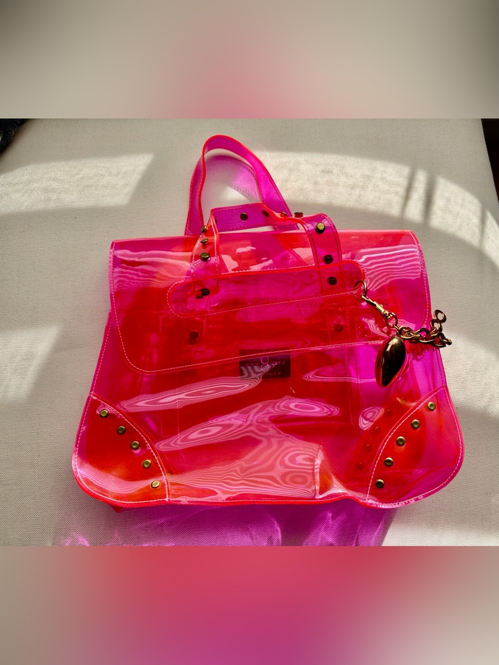 VTG Amy Chan New York Hot Pink Clear Vinyl Satchel Bag Y2K Jelly Purse